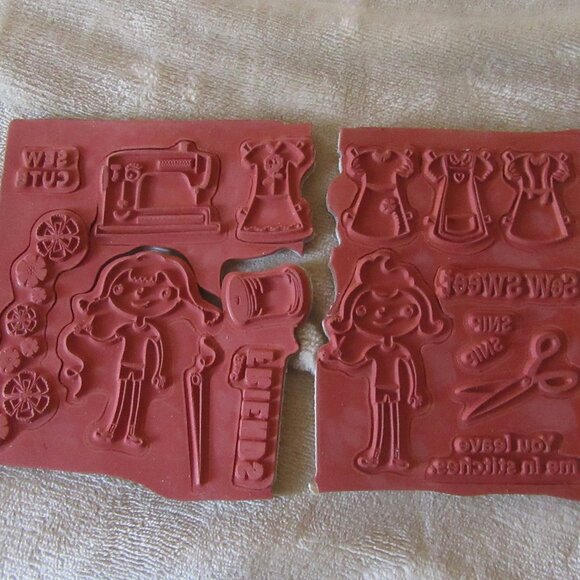 Unity Cosmo Cricket "Material Girl" Red Rubber 16 Stamp Set Sewing Theme - Picture 6 of 14